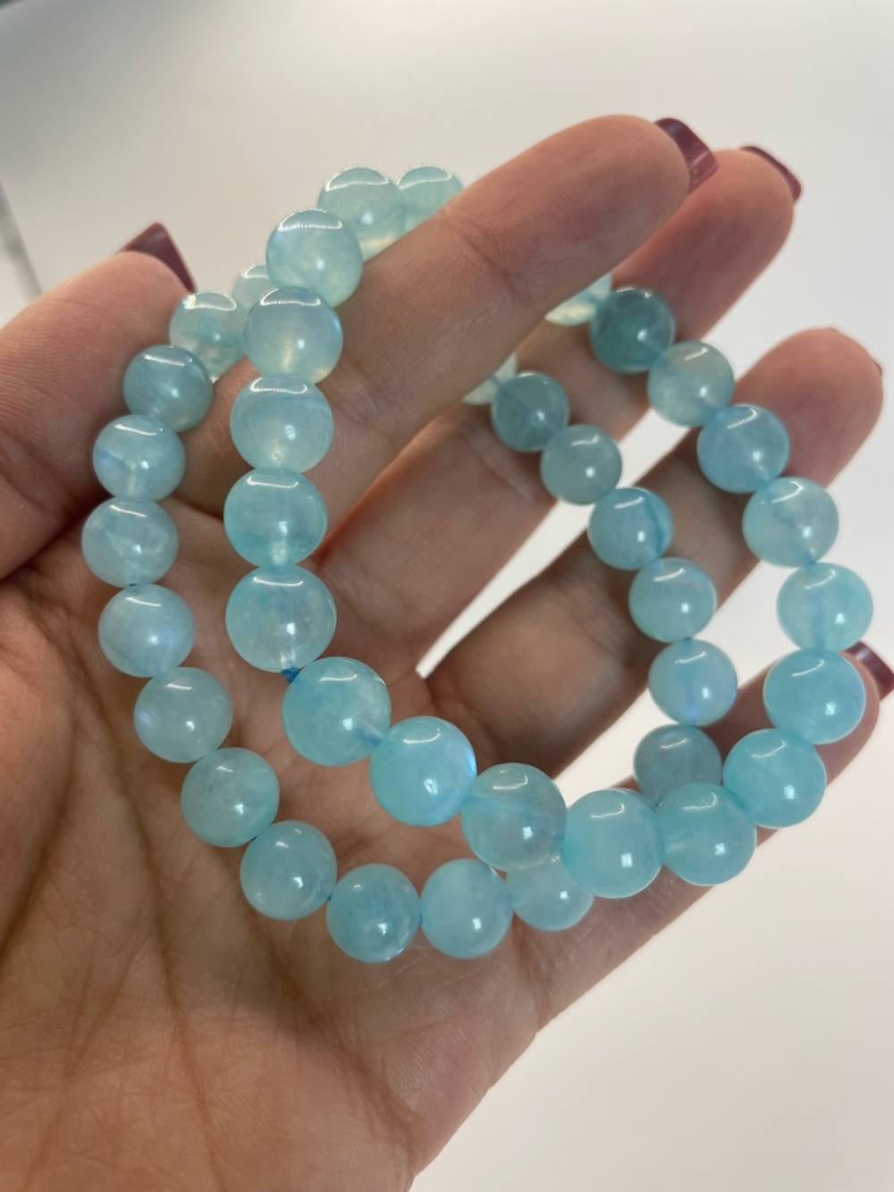 ONE Blue Moonstone Beaded Stretch Bracelet- 8-9mm (0122)